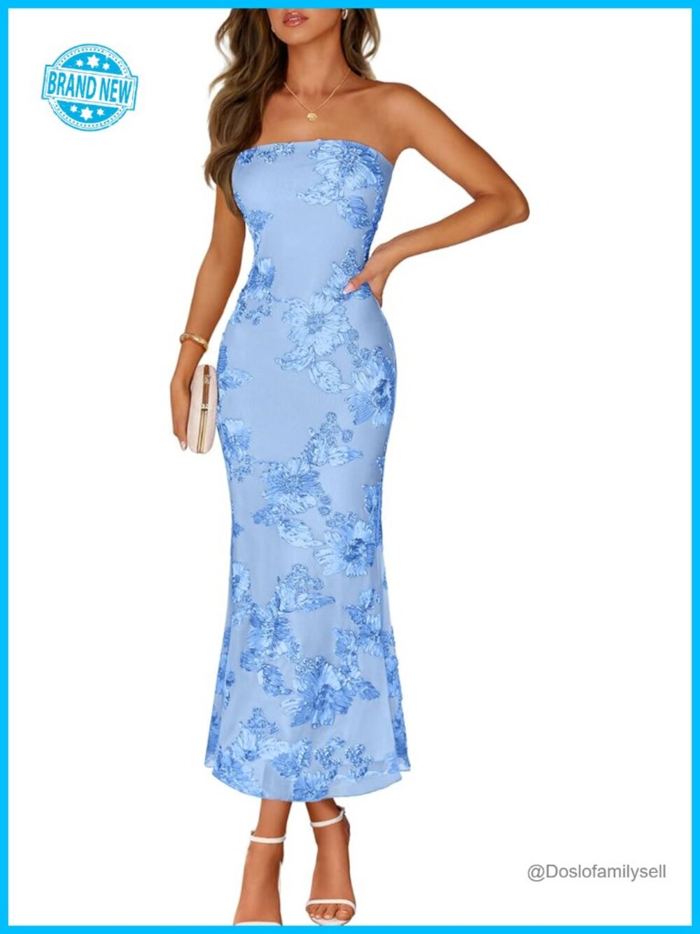 Strapless Floral Mesh Bodycon Maxi Dress with 3D Print